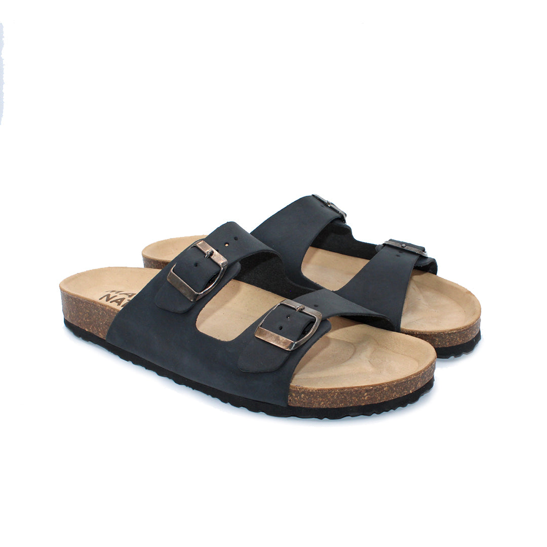 Sandalen aus Naturleder mit zwei Schnallen, zum Verstellen.